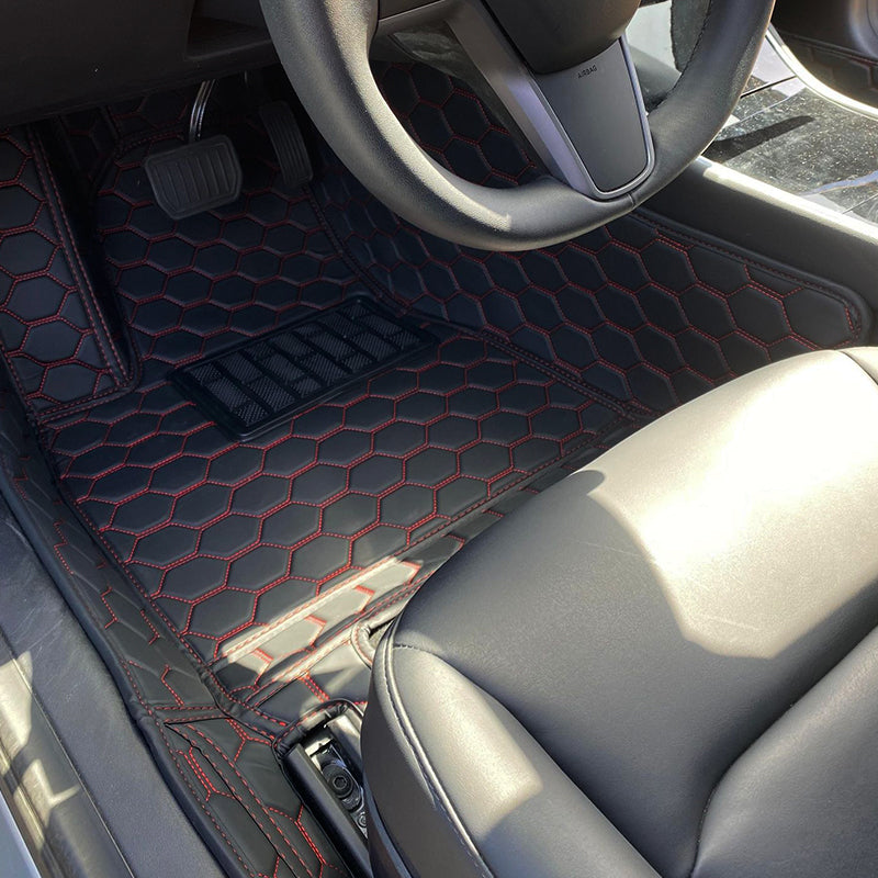 Tesla Model 3 Custom Honeycomb Leather Floor Mat
