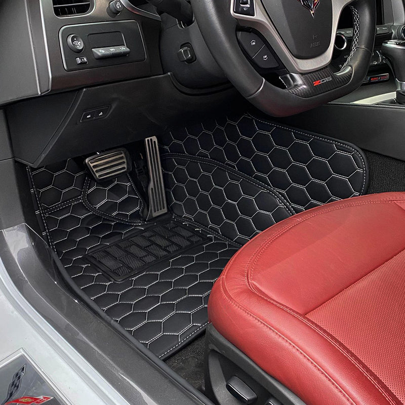 Corvette C7 Custom Honeycomb Leather Floor Mat
